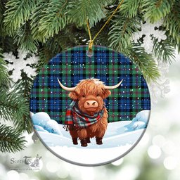 Scottish Baird Ancient Tartan Christmas Ceramic Ornament - Highland Cows Snow Style - Tartan Christmas Ornaments Scottish Plaid Tartan Plaid - ScotsTee - scotstee.com