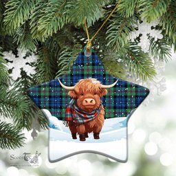 Scottish Baird Ancient Tartan Christmas Ceramic Ornament - Highland Cows Snow Style - Tartan Christmas Ornaments Scottish Plaid Tartan Plaid - ScotsTee - scotstee.com