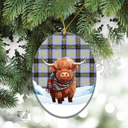 Scottish Bell of the Borders Tartan Christmas Ceramic Ornament - Highland Cows Snow Style - Tartan Christmas Ornaments Scottish Plaid Tartan Plaid - ScotsTee - scotstee.com