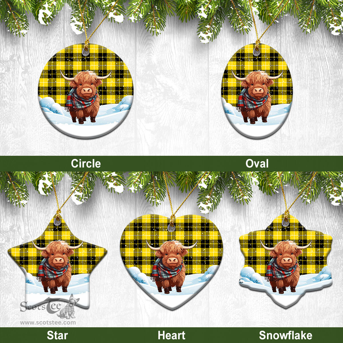 Scottish Barclay Dress Modern Tartan Christmas Ceramic Ornament - Highland Cows Snow Style - Tartan Christmas Ornaments Scottish Plaid Tartan Plaid - ScotsTee - scotstee.com