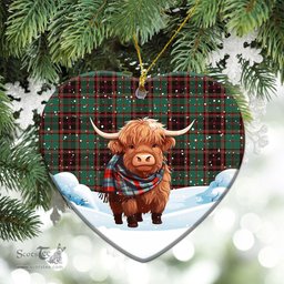 Scottish Buchan Ancient Tartan Christmas Ceramic Ornament - Highland Cows Snow Style - Tartan Christmas Ornaments Scottish Plaid Tartan Plaid - ScotsTee - scotstee.com