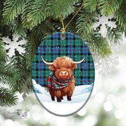 Scottish Campbell of Cawdor Ancient Tartan Christmas Ceramic Ornament - Highland Cows Snow Style - Tartan Christmas Ornaments Scottish Plaid Tartan Plaid - ScotsTee - scotstee.com