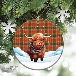 Scottish Buchanan Old Set Weathered Tartan Christmas Ceramic Ornament - Highland Cows Snow Style - Tartan Christmas Ornaments Scottish Plaid Tartan Plaid - ScotsTee - scotstee.com