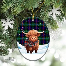 Scottish Campbell of Cawdor Modern Tartan Christmas Ceramic Ornament - Highland Cows Snow Style - Tartan Christmas Ornaments Scottish Plaid Tartan Plaid - ScotsTee - scotstee.com