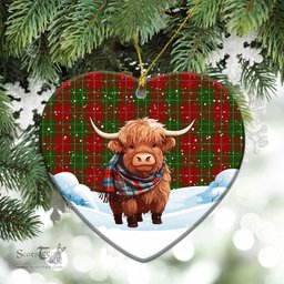 Scottish Burnett Tartan Christmas Ceramic Ornament - Highland Cows Snow Style - Tartan Christmas Ornaments Scottish Plaid Tartan Plaid - ScotsTee - scotstee.com