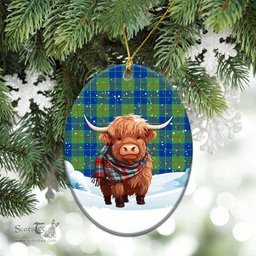 Scottish Barclay Hunting Ancient Tartan Christmas Ceramic Ornament - Highland Cows Snow Style - Tartan Christmas Ornaments Scottish Plaid Tartan Plaid - ScotsTee - scotstee.com
