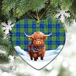 Scottish Barclay Hunting Ancient Tartan Christmas Ceramic Ornament - Highland Cows Snow Style - Tartan Christmas Ornaments Scottish Plaid Tartan Plaid - ScotsTee - scotstee.com
