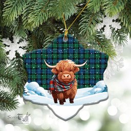 Scottish Black Watch Ancient Tartan Christmas Ceramic Ornament - Highland Cows Snow Style - Tartan Christmas Ornaments Scottish Plaid Tartan Plaid - ScotsTee - scotstee.com