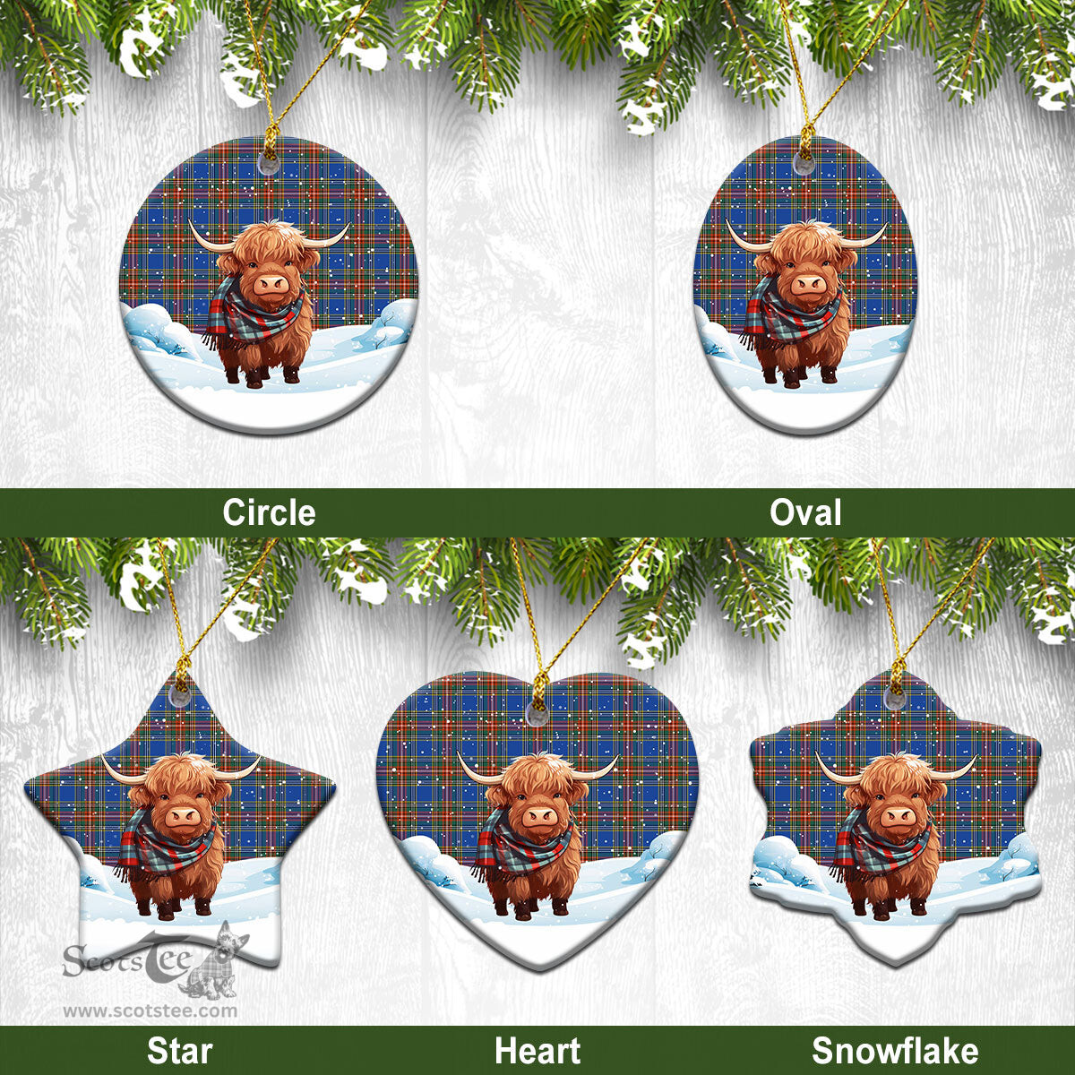 Scottish Beaton Ancient Tartan Christmas Ceramic Ornament - Highland Cows Snow Style - Tartan Christmas Ornaments Scottish Plaid Tartan Plaid - ScotsTee - scotstee.com