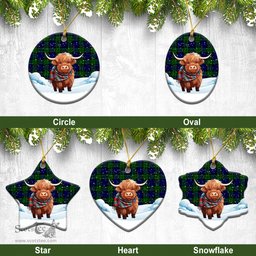 Scottish Bannatyne Tartan Christmas Ceramic Ornament - Highland Cows Snow Style - Tartan Christmas Ornaments Scottish Plaid Tartan Plaid - ScotsTee - scotstee.com