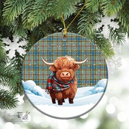 Scottish Balfour Blue Tartan Christmas Ceramic Ornament - Highland Cows Snow Style - Tartan Christmas Ornaments Scottish Plaid Tartan Plaid - ScotsTee - scotstee.com