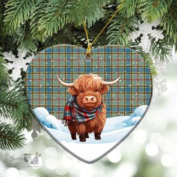 Scottish Balfour Blue Tartan Christmas Ceramic Ornament - Highland Cows Snow Style - Tartan Christmas Ornaments Scottish Plaid Tartan Plaid - ScotsTee - scotstee.com