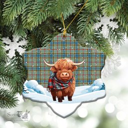 Scottish Balfour Blue Tartan Christmas Ceramic Ornament - Highland Cows Snow Style - Tartan Christmas Ornaments Scottish Plaid Tartan Plaid - ScotsTee - scotstee.com