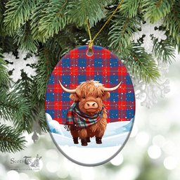 Scottish Blane Tartan Christmas Ceramic Ornament - Highland Cows Snow Style - Tartan Christmas Ornaments Scottish Plaid Tartan Plaid - ScotsTee - scotstee.com