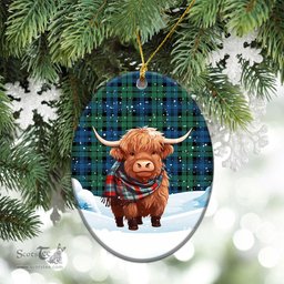 Scottish Campbell Ancient 02 Tartan Christmas Ceramic Ornament - Highland Cows Snow Style - Tartan Christmas Ornaments Scottish Plaid Tartan Plaid - ScotsTee - scotstee.com