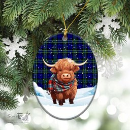 Scottish Arbuthnot Modern Tartan Christmas Ceramic Ornament - Highland Cows Snow Style - Tartan Christmas Ornaments Scottish Plaid Tartan Plaid - ScotsTee - scotstee.com