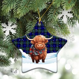 Scottish Arbuthnot Modern Tartan Christmas Ceramic Ornament - Highland Cows Snow Style - Tartan Christmas Ornaments Scottish Plaid Tartan Plaid - ScotsTee - scotstee.com