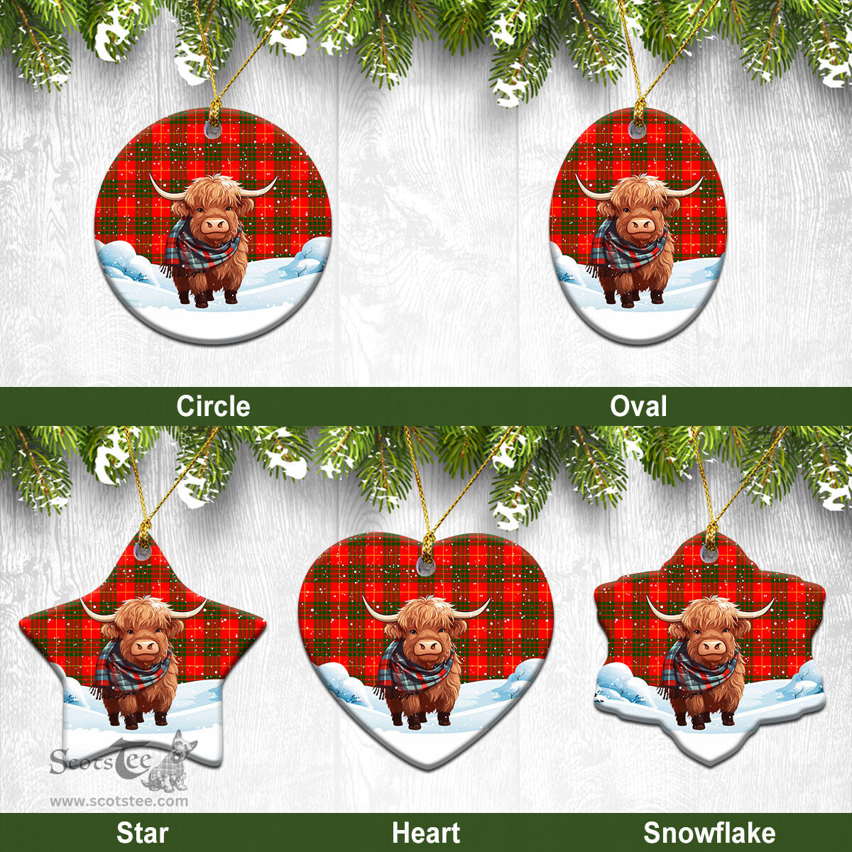 Scottish Cameron Modern Tartan Christmas Ceramic Ornament - Highland Cows Snow Style - Tartan Christmas Ornaments Scottish Plaid Tartan Plaid - ScotsTee - scotstee.com
