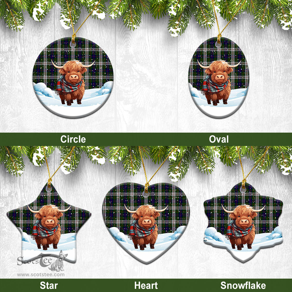 Scottish Blair Dress Tartan Christmas Ceramic Ornament - Highland Cows Snow Style - Tartan Christmas Ornaments Scottish Plaid Tartan Plaid - ScotsTee - scotstee.com