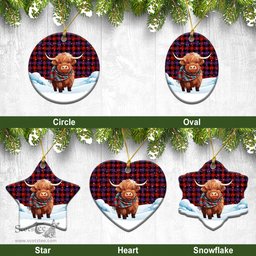 Scottish Broun Modern Tartan Christmas Ceramic Ornament - Highland Cows Snow Style - Tartan Christmas Ornaments Scottish Plaid Tartan Plaid - ScotsTee - scotstee.com