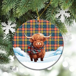 Scottish Buchanan Ancient Tartan Christmas Ceramic Ornament - Highland Cows Snow Style - Tartan Christmas Ornaments Scottish Plaid Tartan Plaid - ScotsTee - scotstee.com
