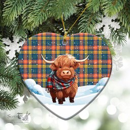 Scottish Buchanan Ancient Tartan Christmas Ceramic Ornament - Highland Cows Snow Style - Tartan Christmas Ornaments Scottish Plaid Tartan Plaid - ScotsTee - scotstee.com