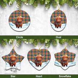 Scottish Buchanan Ancient Tartan Christmas Ceramic Ornament - Highland Cows Snow Style - Tartan Christmas Ornaments Scottish Plaid Tartan Plaid - ScotsTee - scotstee.com