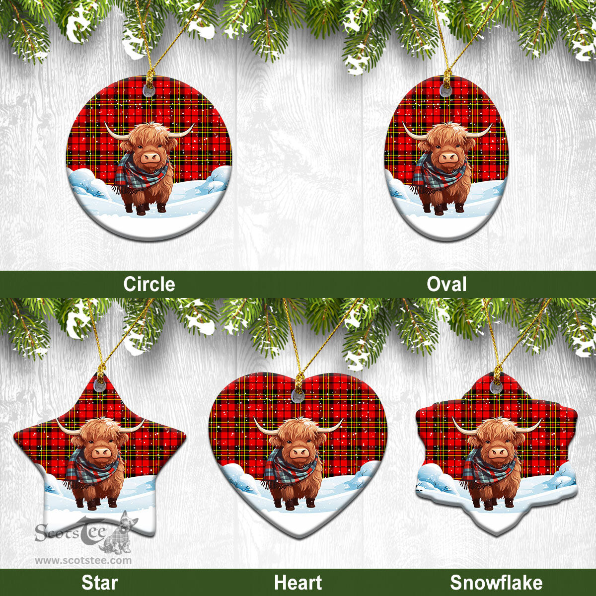 Scottish Brodie Modern Tartan Christmas Ceramic Ornament - Highland Cows Snow Style - Tartan Christmas Ornaments Scottish Plaid Tartan Plaid - ScotsTee - scotstee.com