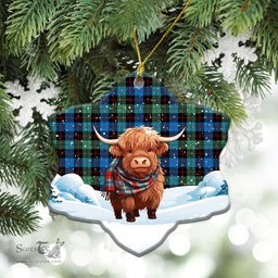 Scottish Guthrie Ancient Tartan Christmas Ceramic Ornament - Highland Cows Snow Style - Tartan Christmas Ornaments Scottish Plaid Tartan Plaid - ScotsTee - scotstee.com