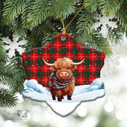 Scottish Chisholm Modern Tartan Christmas Ceramic Ornament - Highland Cows Snow Style - Tartan Christmas Ornaments Scottish Plaid Tartan Plaid - ScotsTee - scotstee.com