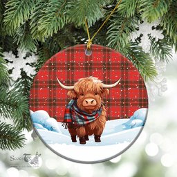 Scottish Grant Weathered Tartan Christmas Ceramic Ornament - Highland Cows Snow Style - Tartan Christmas Ornaments Scottish Plaid Tartan Plaid - ScotsTee - scotstee.com