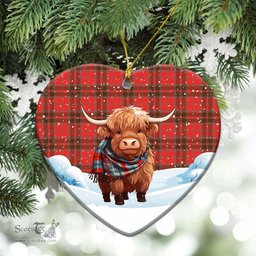 Scottish Grant Weathered Tartan Christmas Ceramic Ornament - Highland Cows Snow Style - Tartan Christmas Ornaments Scottish Plaid Tartan Plaid - ScotsTee - scotstee.com