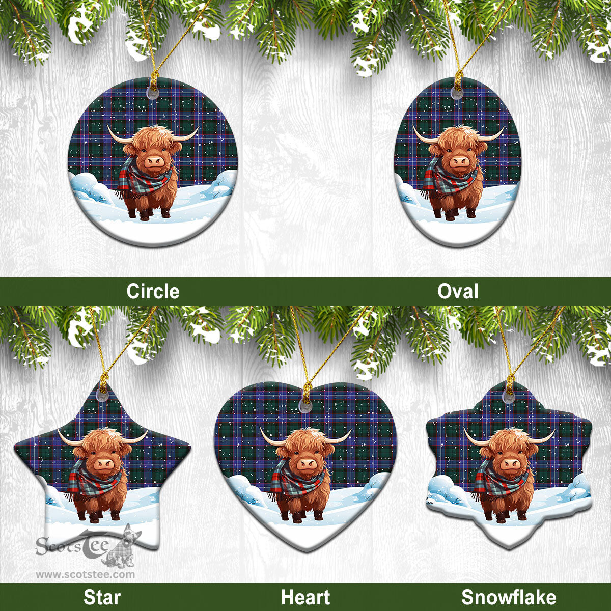 Scottish Guthrie Modern Tartan Christmas Ceramic Ornament - Highland Cows Snow Style - Tartan Christmas Ornaments Scottish Plaid Tartan Plaid - ScotsTee - scotstee.com