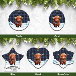 Scottish Guthrie Modern Tartan Christmas Ceramic Ornament - Highland Cows Snow Style - Tartan Christmas Ornaments Scottish Plaid Tartan Plaid - ScotsTee - scotstee.com
