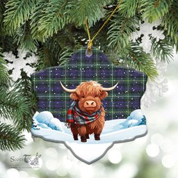 Scottish Campbell Argyll Modern Tartan Christmas Ceramic Ornament - Highland Cows Snow Style - Tartan Christmas Ornaments Scottish Plaid Tartan Plaid - ScotsTee - scotstee.com