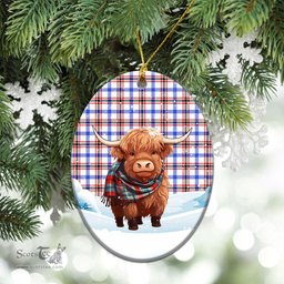 Scottish Boswell Modern Tartan Christmas Ceramic Ornament - Highland Cows Snow Style - Tartan Christmas Ornaments Scottish Plaid Tartan Plaid - ScotsTee - scotstee.com