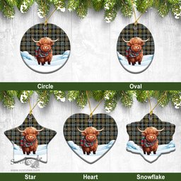 Scottish Campbell Argyll Weathered Tartan Christmas Ceramic Ornament - Highland Cows Snow Style - Tartan Christmas Ornaments Scottish Plaid Tartan Plaid - ScotsTee - scotstee.com