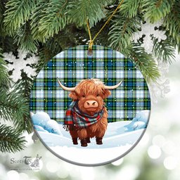 Scottish Campbell Dress Tartan Christmas Ceramic Ornament - Highland Cows Snow Style - Tartan Christmas Ornaments Scottish Plaid Tartan Plaid - ScotsTee - scotstee.com