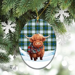 Scottish Campbell Dress Tartan Christmas Ceramic Ornament - Highland Cows Snow Style - Tartan Christmas Ornaments Scottish Plaid Tartan Plaid - ScotsTee - scotstee.com