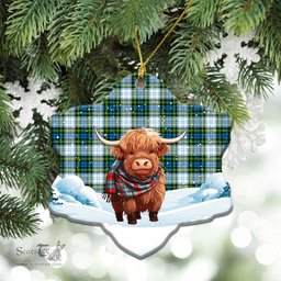 Scottish Campbell Dress Tartan Christmas Ceramic Ornament - Highland Cows Snow Style - Tartan Christmas Ornaments Scottish Plaid Tartan Plaid - ScotsTee - scotstee.com