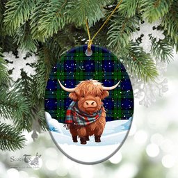 Scottish Campbell Modern Tartan Christmas Ceramic Ornament - Highland Cows Snow Style - Tartan Christmas Ornaments Scottish Plaid Tartan Plaid - ScotsTee - scotstee.com