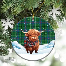 Scottish Duncanson Tartan Christmas Ceramic Ornament - Highland Cows Snow Style - Tartan Christmas Ornaments Scottish Plaid Tartan Plaid - ScotsTee - scotstee.com