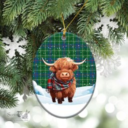 Scottish Duncanson Tartan Christmas Ceramic Ornament - Highland Cows Snow Style - Tartan Christmas Ornaments Scottish Plaid Tartan Plaid - ScotsTee - scotstee.com