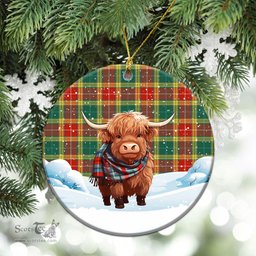 Scottish Buchanan Old Sett Tartan Christmas Ceramic Ornament - Highland Cows Snow Style - Tartan Christmas Ornaments Scottish Plaid Tartan Plaid - ScotsTee - scotstee.com