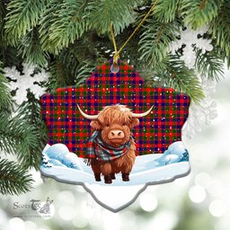 Scottish Gow (of Skeoch) Tartan Christmas Ceramic Ornament - Highland Cows Snow Style - Tartan Christmas Ornaments Scottish Plaid Tartan Plaid - ScotsTee - scotstee.com