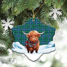Scottish Douglas Ancient Tartan Christmas Ceramic Ornament - Highland Cows Snow Style - Tartan Christmas Ornaments Scottish Plaid Tartan Plaid - ScotsTee - scotstee.com