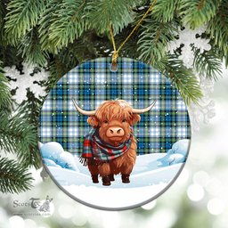 Scottish Campbell Dress Ancient Tartan Christmas Ceramic Ornament - Highland Cows Snow Style - Tartan Christmas Ornaments Scottish Plaid Tartan Plaid - ScotsTee - scotstee.com