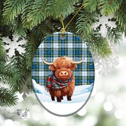 Scottish Campbell Dress Ancient Tartan Christmas Ceramic Ornament - Highland Cows Snow Style - Tartan Christmas Ornaments Scottish Plaid Tartan Plaid - ScotsTee - scotstee.com