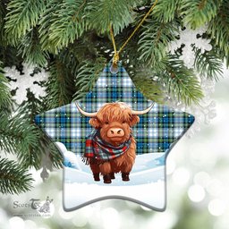 Scottish Campbell Dress Ancient Tartan Christmas Ceramic Ornament - Highland Cows Snow Style - Tartan Christmas Ornaments Scottish Plaid Tartan Plaid - ScotsTee - scotstee.com
