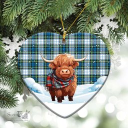 Scottish Campbell Dress Ancient Tartan Christmas Ceramic Ornament - Highland Cows Snow Style - Tartan Christmas Ornaments Scottish Plaid Tartan Plaid - ScotsTee - scotstee.com